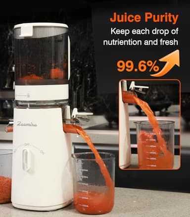 Cold Press Juicer, Zasmira Juicer Machines with Large Feeding Chute, Powerful Slow Juicer with Pulp Seperation, 99.6% Juice Purity, Easy to Clean, White - Image 4