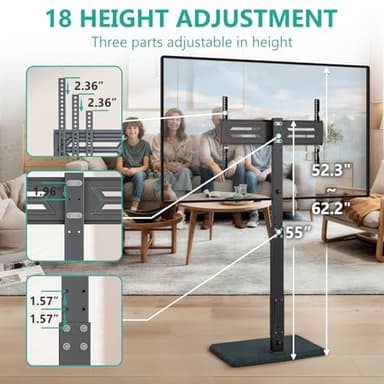 WALI Floor TV Stand with Power Outlet, Tall TV Stand Mount for 32-75 inch TV up to 110 lbs, Swivel and Height Adjustable TV Stands with Wood Base for Bedroom, Office(TVDVD-7P), Black - Image 3