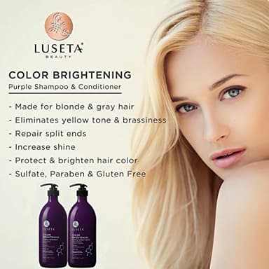 L LUSETA Color Brightening Purple Shampoo and Conditioner Set for Blonde and Gray Hair, Infused with Cocos Nucifera Oil to Help Nourish, Moisturize and Condition Hair, 2x33.8oz - Image 2