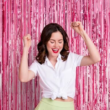 Voircoloria 2 Pack Pink Tinsel Foil Fringe Curtains, Pink Party Decorations, Metallic Tinsel Party Streamers Backdrop for Birthday Baby Shower Graduation Wedding Bachelorette Party Decorations - Image 7