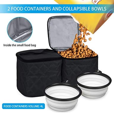 BAGLHER Dog Travel Bag, Airline Approved Pet Supplies Backpack, Dog Travel Backpack with 2 Silicone Collapsible Bowls and 2 Food Baskets, Black - Image 7