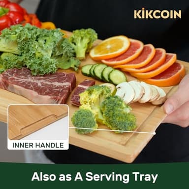 Bamboo Cutting Boards for Kitchen, Extra Large Wood Cutting Board with Deep Juice Groove and Handle Heavy Duty Chopping board, Kikcoin, 17.6" x 12" - Image 4