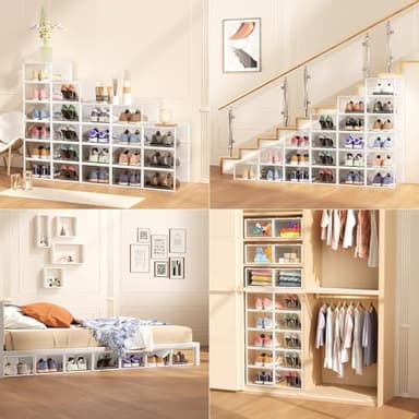 12 Pack X Large Shoe Organizer Storage Boxes for Closet, Modular Space Saving Shoe Boxes Clear Plastic Stackable Sneaker Containers Display Case with Lids, Pearl White - Image 7