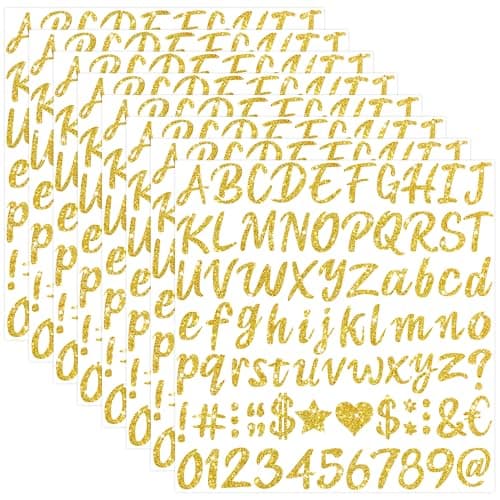 Letter Stickers, 664 Pcs Gold Sticker Letters for Graduation Cap Decoration, Glitter Self-Adhesive Alphabet Number Stickers for Scrapbook Water Bottles Cup DIY Crafts Posters Bulletin Boards(8, Gold) - Image 1