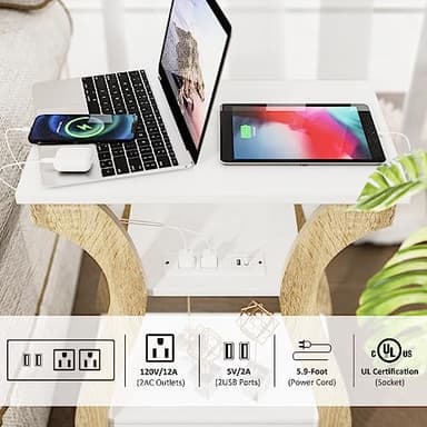 FROMJBEST End Table Set of 2 with Charging Station, Side Table with USB Ports and Outlets, Nightstand, 3 Tier End Table with Storage Shelf for Living Room, Bedroom (White Set of 2) - Image 5