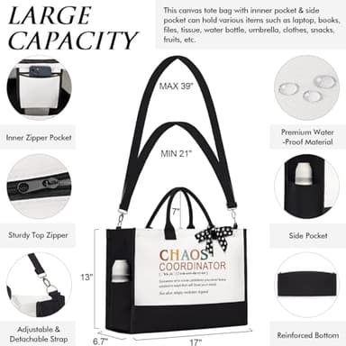 Thank You Gifts for Women, Administrative Professional Day Gifts, Chaos Coordinator Gifts for Coworker Boss Lady Manager Nurse Employee Teacher Appreciation Gifts Birthday - Canvas Tote Bag Makeup Bag - Image 6