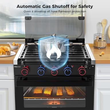 CAMPLUX RV Propane Oven Stove Combo 17 Inches, 1.27 Cu.ft. Gas Oven Stove with 3 Burners, Total Output 28,100 BTU/Hr, Gas Ranges for RV, Apartment or Mini Kitchen, Black, EliteSERIES - Image 5