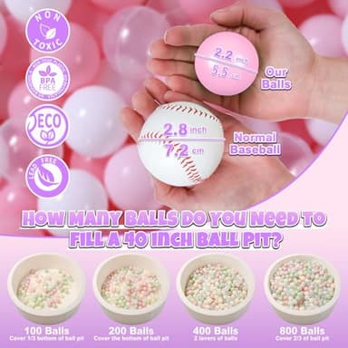 GOGOSO Ball Pit Balls for Toddler, Baby Plastic Playballs Kids Soft Pastel Pelotas Non-Toxic BPA-Free 2pink+White+Clear 100 Balls - Image 2