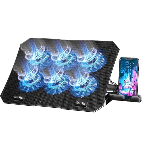 AICHESON Laptop Cooling Pad for 12-15.6 Inch, 6 Cooler Fans with Blue Lights, Laptop Cooling Stand with 2 USB Ports (Blue) - Image 1