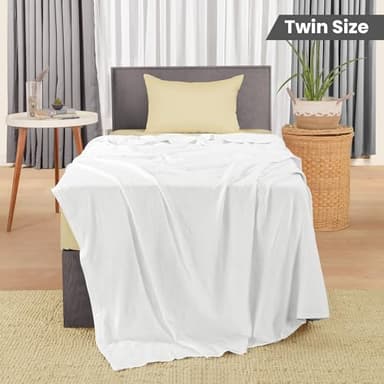 Utopia Bedding White 100% Cotton Blanket [Twin Size - 90x72 Inch] 350GSM Lightweight, Soft and Breathable Thermal Dorm Bed Blanket for All Seasons - Image 2