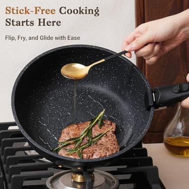 SODAY 15Pcs Pots and Pans Set Non Stick, Cookware Sets with Detachable Handle, Nonstick RV Kitchen Cooking Tools Removable Handles, Oven Safe, Induction Fast, Stackable Induction Cookware,Black - Image 3
