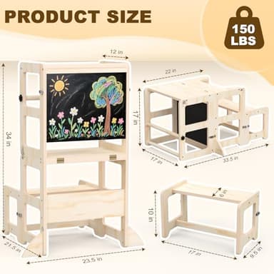 Toddler Kitchen Step Stool, 4-in-1 Foldable Standing Tower with Blackboard, Toddler Step Stool for Bathroom Sink, Kitchen Counter, Ages 18 Months to 4 Years - Image 8