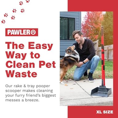 Pawler Pooper Scooper for Large Dogs, Small Dogs and Horses, Metal Poop Scooper Set with Long Handle Rake and Tray for Yard, Grass, Dirt or Gravel, Heavy Duty Aluminum Poop Picker Upper - Image 2