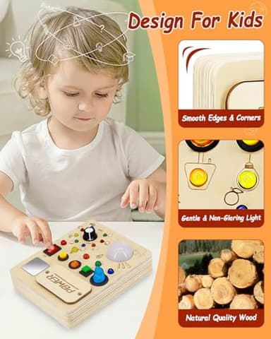 RCPLAGA Busy Board Montessori Toy for Toddler, Wooden Sensory Activity Board with LED Light UP Switch, Baby Fidget Board Travel Toys for 18+ Months, 1 2 3 Year Old Boys Girls Toddler Toys Gifts - Image 7