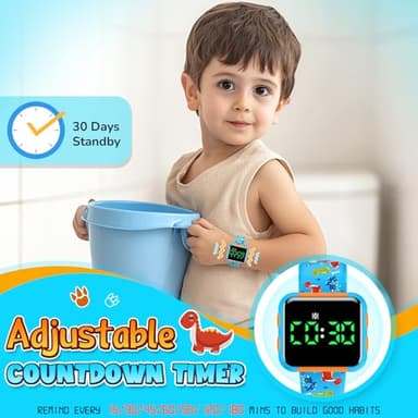 Etuwoe Potty Training Watch for Kids: Water Resistant Potty Watches for Toddler Boys Adjustable Volume Rechargeable Toilet Reminder Dinosaur Toddler Watch Birthday Gifts for 2 3 4 Year Old Boy(Blue) - Image 5