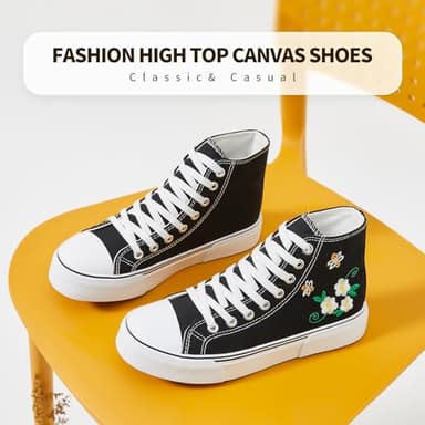 hash bubbie High Top Sneakers for Women Classic High Tops Canvas Shoes Lace up Women's Fashion Sneaker(Black Flower,US8.5W/US6.5M) - Image 5