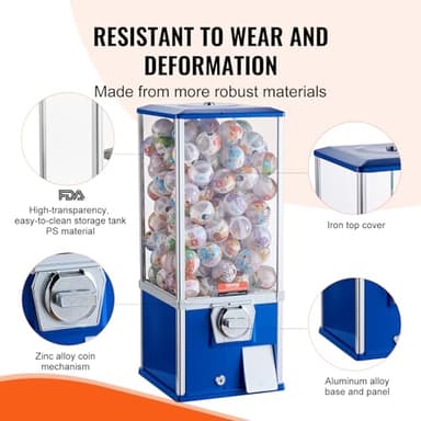 VEVOR Gumball Machine for Kids, 25" Height Home Vending Machine, PS Bouncy Balls Dispenser, Hold 230 Capsule Toys, Rectangle Bubble Gum Machine for Game Stores, Coin Operated Gumball Bank, Blue - Image 3