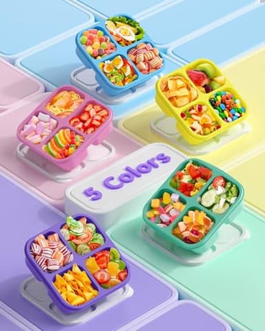 5 Pcs Bento Snack Containers, Reusable 4 Compartment Divided Food Storage Containers, Divided Lunchable Container for School, Work and Travel (5 Color) - Image 7