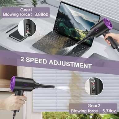 Meudeen Air Duster - Compressed Air - 5.74 oz High Power Cleaning for Computer - PC - 2 Gear Air Blower (Black Purple) - Image 3