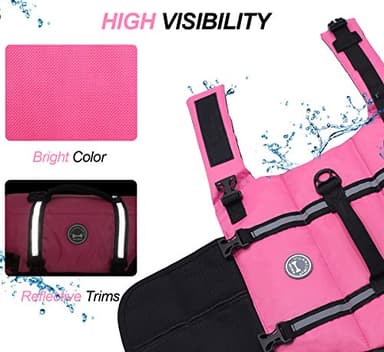 VIVAGLORY Rip Stop Dog Life Vest, Swimming Vest with Handle, Buoyancy for Doggy Puppy, Dog Life Jacket for Swimming & Boating, L, Pink - Image 5