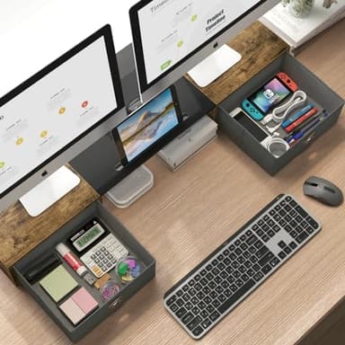 WESTREE Dual Monitor Stand Riser with Two Drawers, Extra Large Storage for 2 Monitors, Desktop Oraganizer Computer,Laptop,Screen,Printer,TV - Image 2