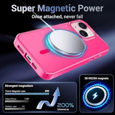 Thomo Upgraded Magnetic for iPhone 15 Plus Case [Compatible with Magsafe] [Mil-Grade Protection], Pocket-Friendly, Slim Translucent Phone Case Cover for iPhone 15 Plus 6.7", Hot Pink - Image 3