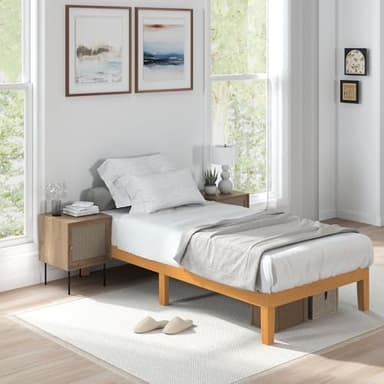 Sweetcrispy Solid Wood Bed Frame, Twin Size Bed Base with Wood Slat Support, Sturdy, Stylish & Noise-Free Design, No Box Spring Needed, Easy Assembly, 12 in Natural Pine - Image 3
