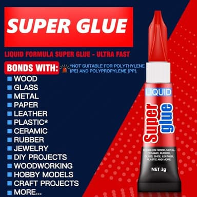 3 Gram (Pack of 24) Single Use Super Glue Liquid, Super Fast, Thin & Strong Adhesive Superglue, Cyanoacrylate Glue for Hard Plastics, DIY Craft, Ceramics, Leather, Metal Etc - Image 4