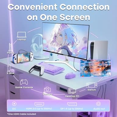 Amzfast 24 Inch Gaming Monitor 200Hz FHD 1080p Fast IPS Computer Monitor, 110% sRGB 1ms HDR Support Adaptive Sync, Eye Care VESA Mount HDMI 2.0 | Display Port 1.4 White Monitor, G24X1W - Image 9