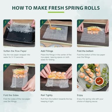 Soeos Rice Paper, White Rice Paper Wrappers, 3 Pack, 102 Sheets-Fresh Spring Roll Wrappers & Dumplings, Non-GMO, Gluten-Free, Low Carb, Vietnamese Rice Wraps (Square, 22cm) - Image 9