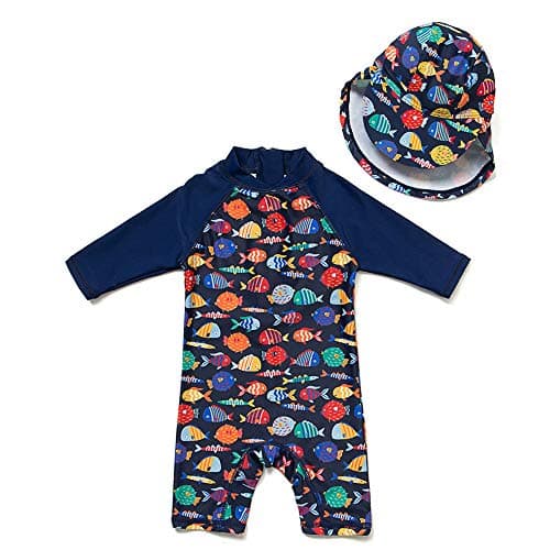 upandfast Baby Long Sleeve Bathing Suit Baby Boy Swimsuit Toddler One-Piece Rashguard (Colorful Fish,18-24 Months) - Image 1