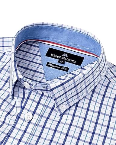 Alimens & Gentle Men's Plaid Button Down Shirts Cotton Long Sleeve Dress Shirts Regular Fit Gingham Shirts - Image 3