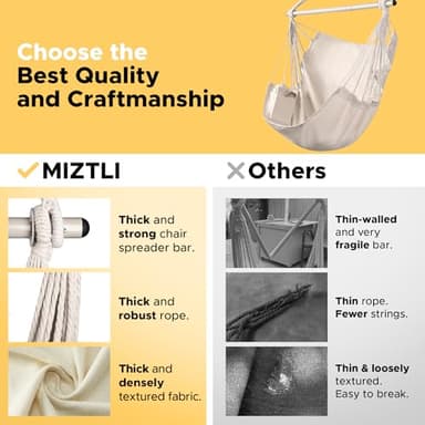 MIZTLI Hammock Chair Hanging Chair Swing Chair XXL Large Macrame Swing Indoor Hammock for Bedroom - Max 500 Lbs - 2 Cushions & All Hanging Kit Included - Image 2