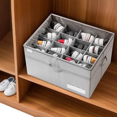 LUVHOMEE Shoe Organizer for Closet, Fits 16 Pairs, Large Shoe Box Storage Containers, Clear Foldable Shoe Storage Bins w/Bottom Support, Space Saving Shoes Holder w/Reinforced Handles, Gray - Image 7