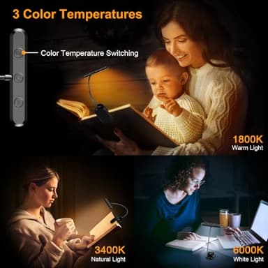Gritin Rechargeable Book Light for Reading in Bed with 19 LED &Memory Function-Eye Caring 3 Color Temperatures,5 Brightness Levels,80 Hrs Runtime Flexible Goose Neck Clip on Light for Book Lovers - Image 3