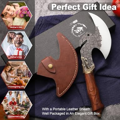 ROCOCO Viking Cleaver Knife Butcher Meat Cutting Boning Knife Hand Forged Chinese Kitchen Axe with Sheath Home Outdoor BBQ Camping Chirstmas Birthday Chirstmas Mother Father Gift Men - Image 7