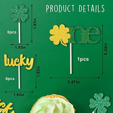 Estivaux 13 PCS St Patrick's Day Cupcake Toppers Decorations, Glitter Green Shamrock Cake Toppers Golden Luck Words Cupcake Picks for St Patrick's Day Party Custome Cosplay Carnival Decorations - Image 2