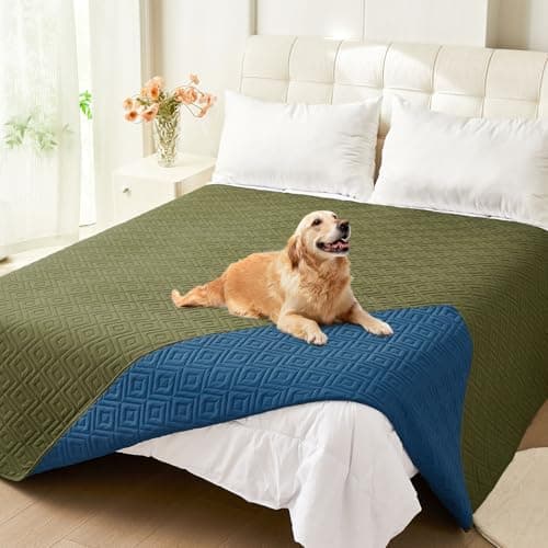 hyha Waterproof Dog Blanket, Soft Pet Bed Blankets, Waterproof Sofa Couch Cover for Dogs Washable, Reversible Pet Couch Covers for Sofa Furniture (82x82 Inch, Green/Navy Blue) - Image 1