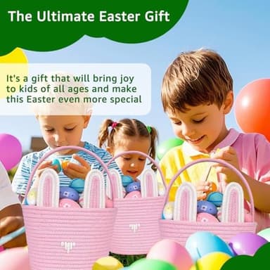 Easter Baskets for Kids, Gifting Basket Girl Boy Teen Toddler Infant, Woven Bunny Easter Basket With Handle, Large Blue Empty Storage for Filling Custom Personalized Stuffers Gifts Candy Sanck Eggs - Image 5