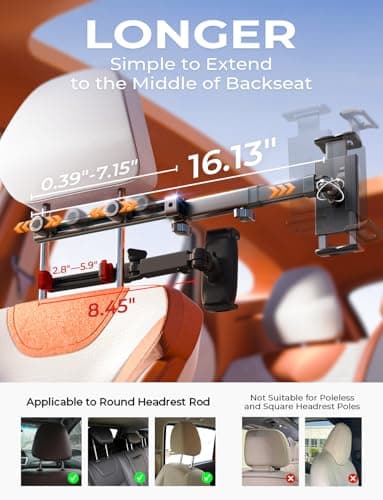 LISEN 3 in 1 for iPad Holder for Car Accessories for Women Road Trip Essentials for Travel Truck Backseat Car Organizer Car tv Headrest Tablet Holder iPad Car Mount for Kids Fire Tablet 4.7-11" - Image 9