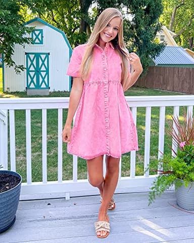 GRAPENT Summer Dresses for Curvy Women Dress to Hide Tummy Mother of The Bride Dresses for Women Button Down Dresses Plus Size Pink Dress Plus Size Dresses Casual Color Aurora Pink Size XX-Large - Image 6