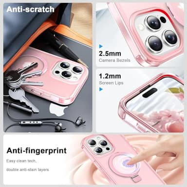 Turquiase for iPhone 14 Pro Full Body Shockproof Case with Magnetic Invisible Stand [Compatible with MagSafe] Built-in Screen Protector Military Drop ProtectionTranslucent Phone Cover -Pink - Image 5