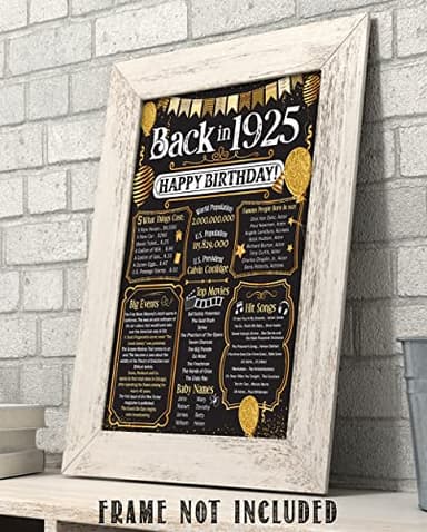 100th Birthday Party Decorations for 100th Birthday (One-hundred) - Remembering The Year 1925 Poster - Gifts for Men and Women Turning 100 - Back In 1925 Birthday Card Decorations 11x14 Unframed Print - Image 5