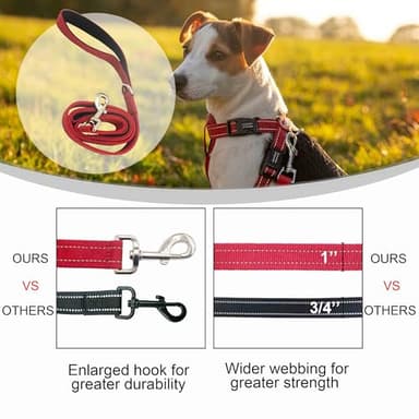 Dual Padded Handle Walking and Training Standard Leashes for Large Breed Dogs That Pull with Reflective Stitching, 360° Rotatable Heavy Duty Metal Buckle,D-Ring,Durable Nylon, 6Ft Long for Big Dogs - Image 3