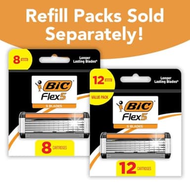 BIC Flex 5 Refillable Refill Razor Cartridges for Men, Long-Blade Razors for a Smooth and Comfortable Shave, 12 Refill Cartridges - Image 2