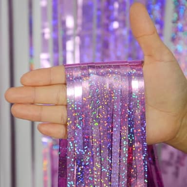 Melsan 2 Pack 3.2 ft x 8.2 ft Tinsel Foil Fringe Curtains Backdrop, Sparkle Metallic Foil Curtains for Party Photo Booth Props Decoration, Pinkish Purple - Image 4