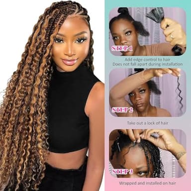 Human Braiding Hair for Boho Braids 4/27 Highlight Ombre Deep Wave Bulk Human Hair 110g 18 Inch Curly Wave Honey Blonde Human Hair Extensions No Weft 2 Bundles/Pack - Image 4