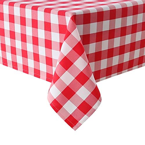 Hiasan Red and White Checkered Tablecloth Rectangle - Stain Resistant, Waterproof and Washable Plaid Table Cloth for Picnic, Holiday Dinner and Kitchen, 60 x 120 Inch - Image 1
