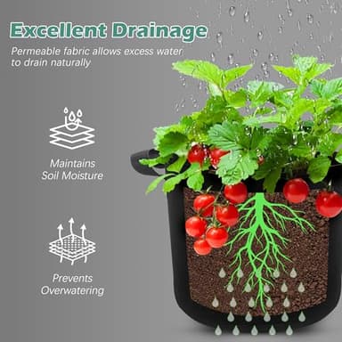 WTREE 5-Pack 20 Gallons Grow Bags - Heavy Duty 300G Thickened Aeration Nonwoven Fabric Pots with Handles - Ideal Cloth Pots for Plants - Planters Accessories, Garden Vegetables Supplies - Image 5