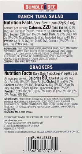 Bumble Bee Snack On The Run Ranch Tuna Salad with Crackers Kit (Pack of 12) - Ready to Eat Protein Snack Pack - 8g Protein per Box - Wild Caught MSC Certified Tuna - Image 2